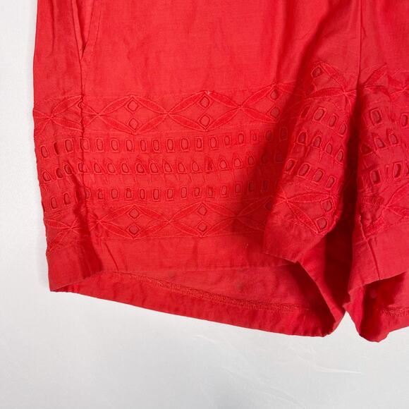 J Crew Womens XSmall XS Red Eyelet Shorts Cotton Pull On Waist Pockets Summer - Picture 6 of 12